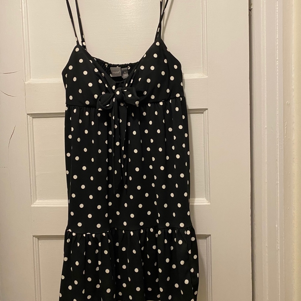 Black polka dot mini dress